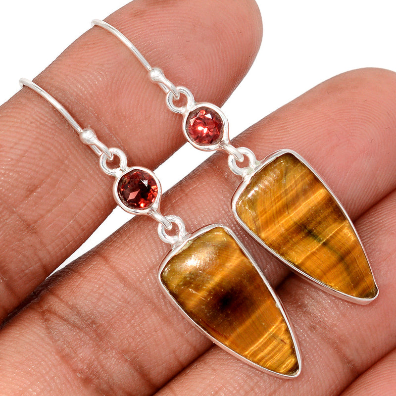 1.8" Lip Setting - Tiger Eye & Garnet Faceted Earrings - TEYE955