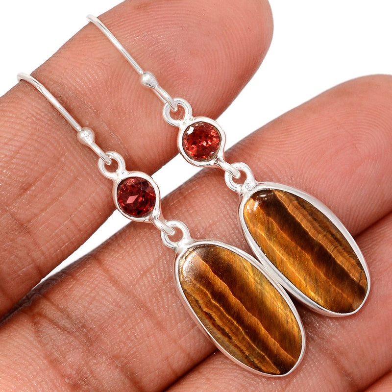 1.8" Lip Setting - Tiger Eye & Garnet Faceted Earrings - TEYE957