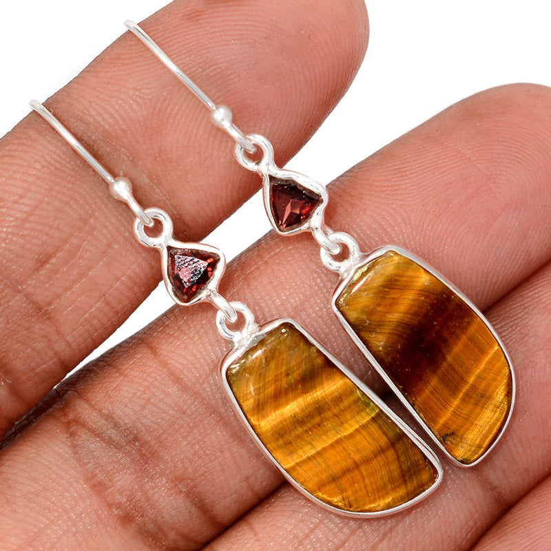1.8" Lip Setting - Tiger Eye & Garnet Faceted Earrings - TEYE960