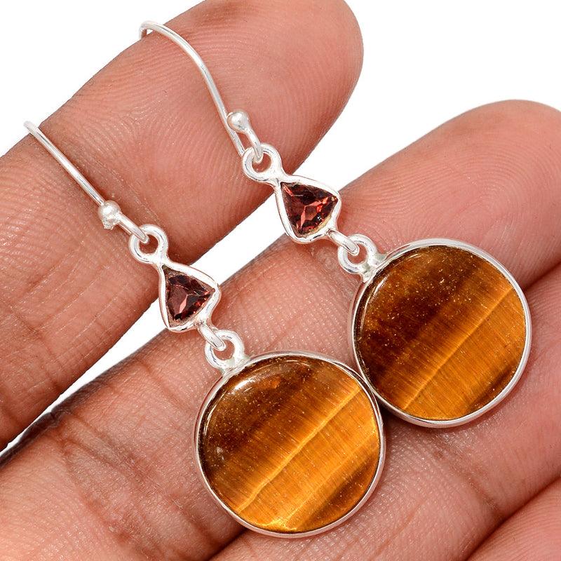 1.7" Lip Setting - Tiger Eye & Garnet Faceted Earrings - TEYE961