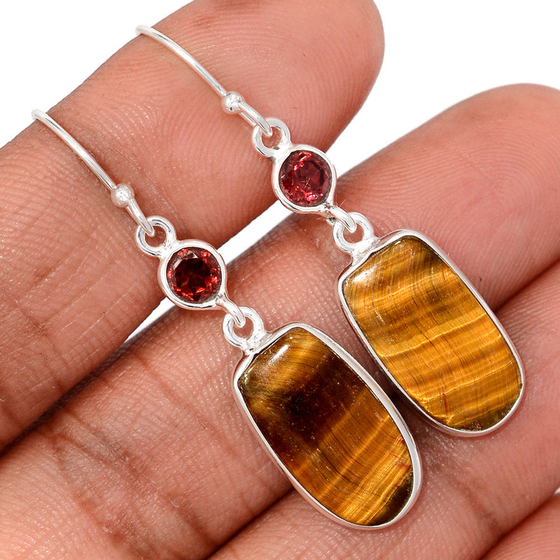 1.8" Lip Setting - Tiger Eye & Garnet Faceted Earrings - TEYE962