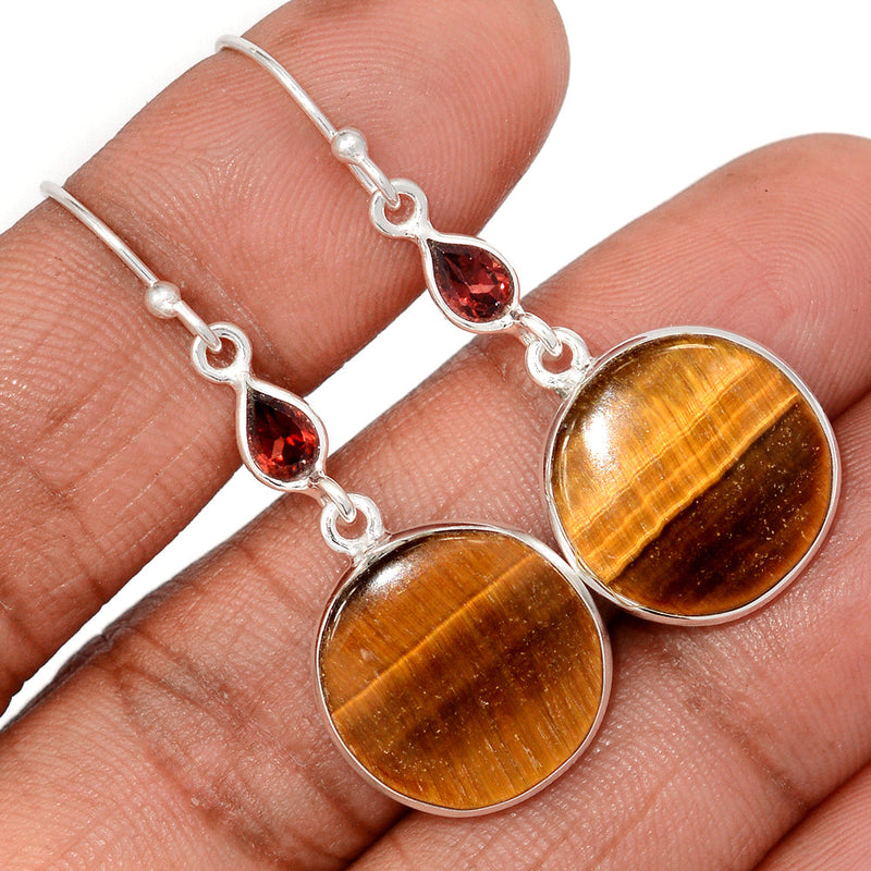 1.7" Lip Setting - Tiger Eye & Garnet Faceted Earrings - TEYE964