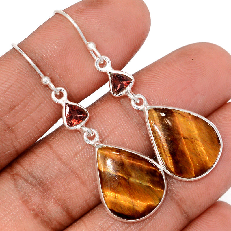 1.8" Lip Setting - Tiger Eye & Garnet Faceted Earrings - TEYE965