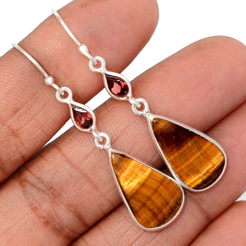 2" Lip Setting - Tiger Eye & Garnet Faceted Earrings - TEYE966
