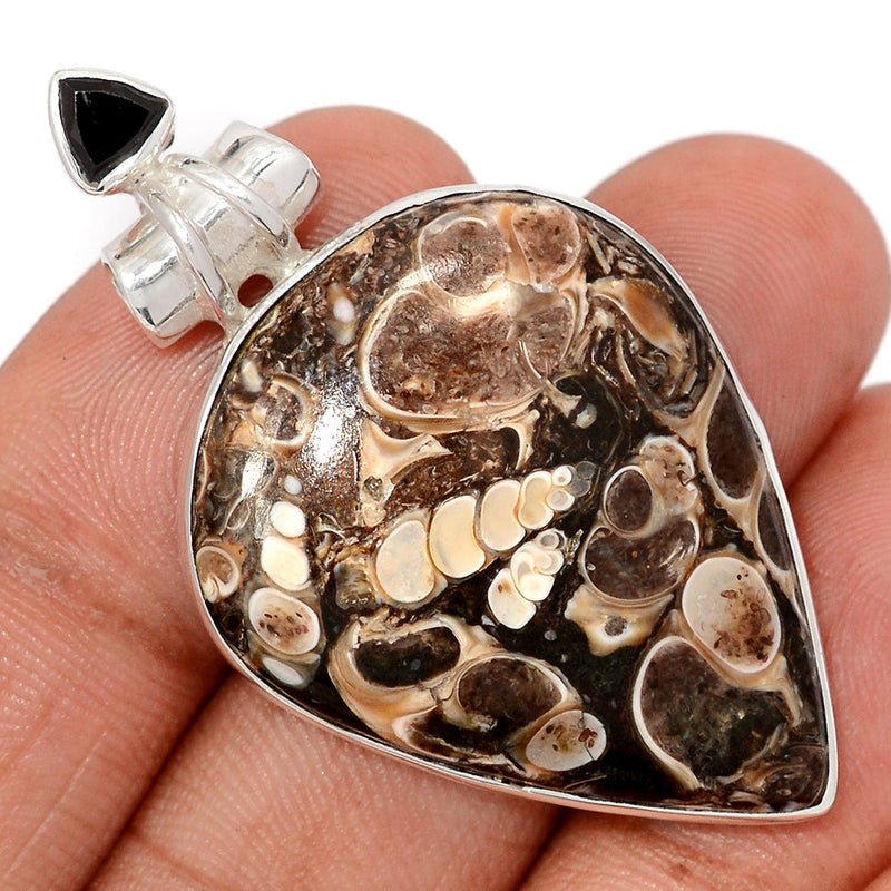 2" Turtella Jasper & Black Onyx Faceted Pendants - TTJP762