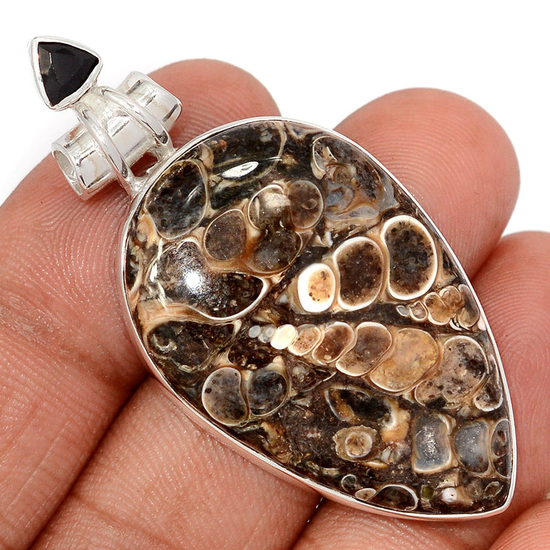 2.1" Turtella Jasper & Black Onyx Faceted Pendants - TTJP763