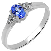 6*4 MM Oval - Tanzanite Faceted With CZ Ring - TZR1008