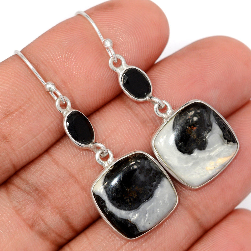 1.7" White Maligano Jasper & Black Onyx Faceted Earrings - WMJE102