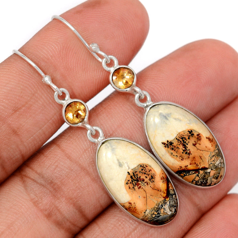 2" White Maligano Jasper & Citrine Earrings - WMJE96
