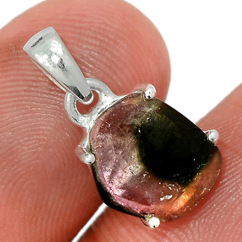 0.7" Claw - Watermelon Tourmaline Slice Faceted Pendants - WTFP5