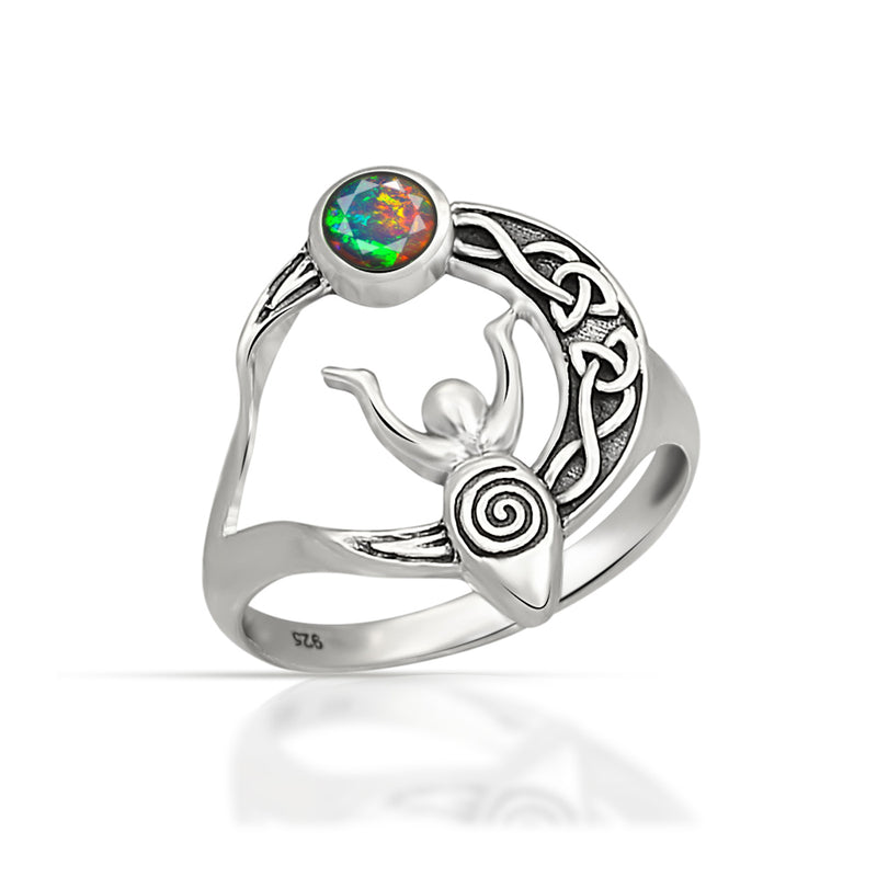 Celtic Goddess Moon - Ethiopian Opal Faceted Ring - CCR502-EOF Catalogue