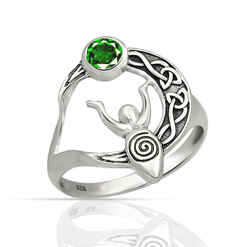 Celtic Goddess Moon - Chrome Diopside Faceted Ring - CCR502-CDF Catalogue