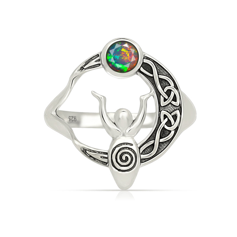 Celtic Goddess Moon - Ethiopian Opal Faceted Ring - CCR502-EOF Catalogue