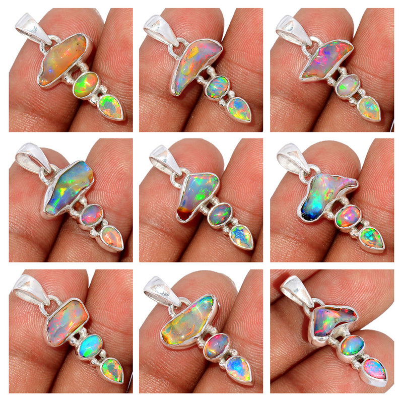 7 Pieces Mix Lot - Ethiopian Opal Polish Rough, Ethiopian Opal & Ethiopian Opal Faceted Pendants - GEPRP1