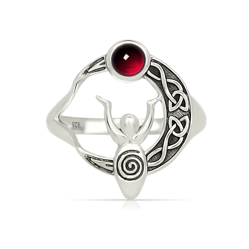 Celtic Goddess Moon - Garnet Cabochon Ring - CCR502-GC Catalogue