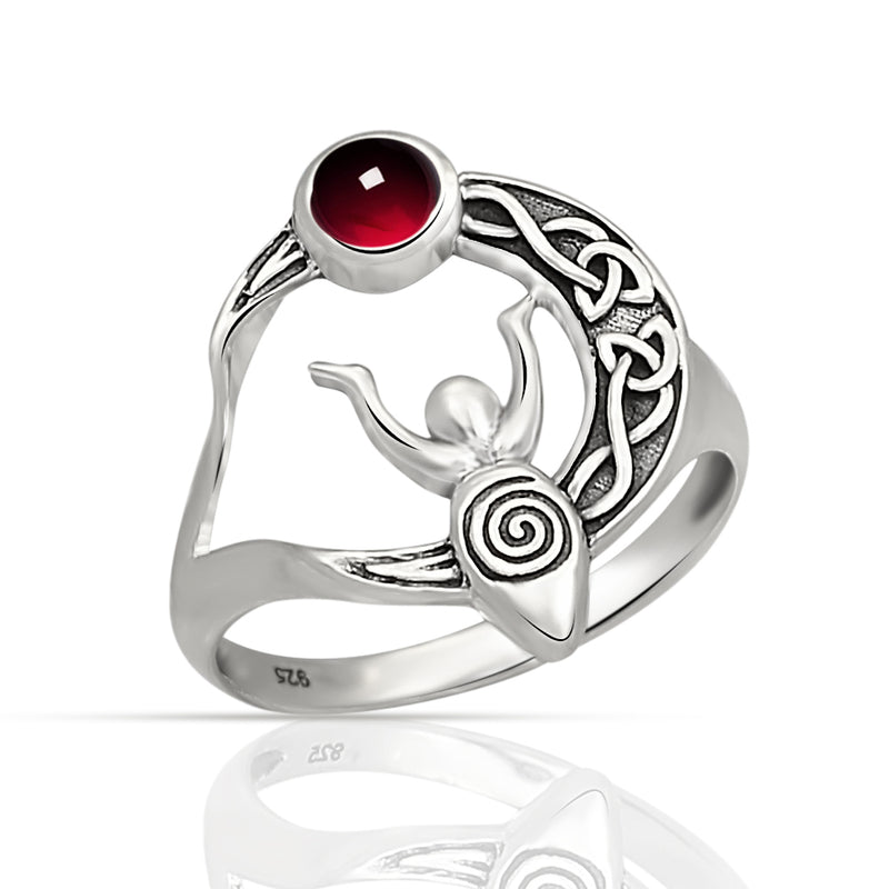 Celtic Goddess Moon - Garnet Cabochon Ring - CCR502-GC Catalogue