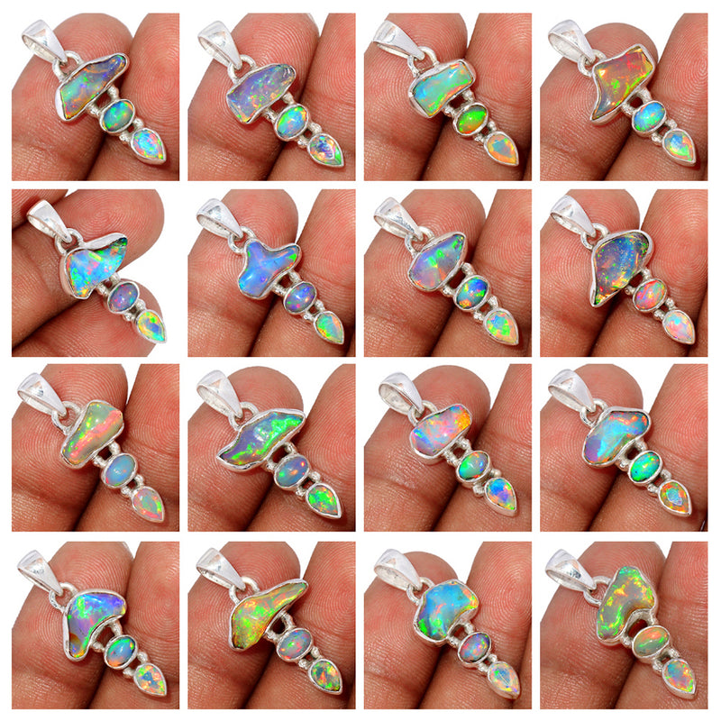 15 Pieces Mix Lot - Ethiopian Opal Polish Rough, Ethiopian Opal & Ethiopian Opal Faceted Pendants - GEPRP2