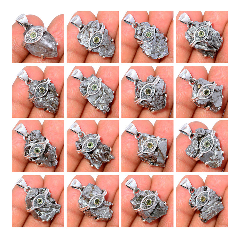 25 Pieces Mix Lot - Claw Setting - Evil Eye - Meteorite Campo Del Cielo With Moldavite Faceted Pendants - GMCDP5