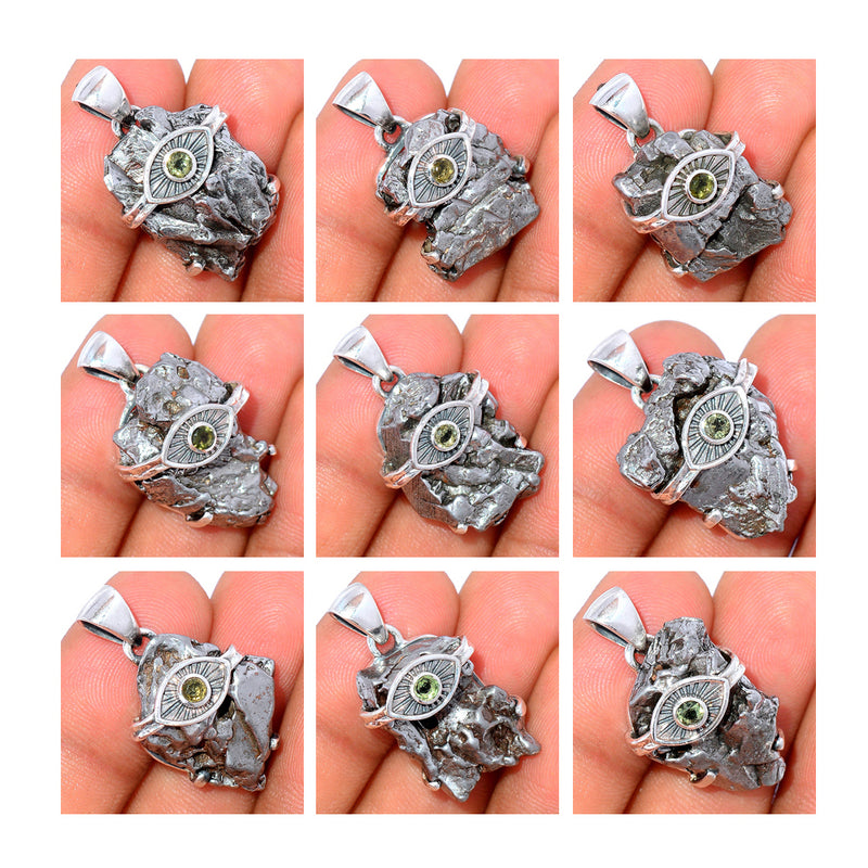 7 Pieces Mix Lot - Claw Setting - Evil Eye - Meteorite Campo Del Cielo With Moldavite Faceted Pendants - GMCDP4
