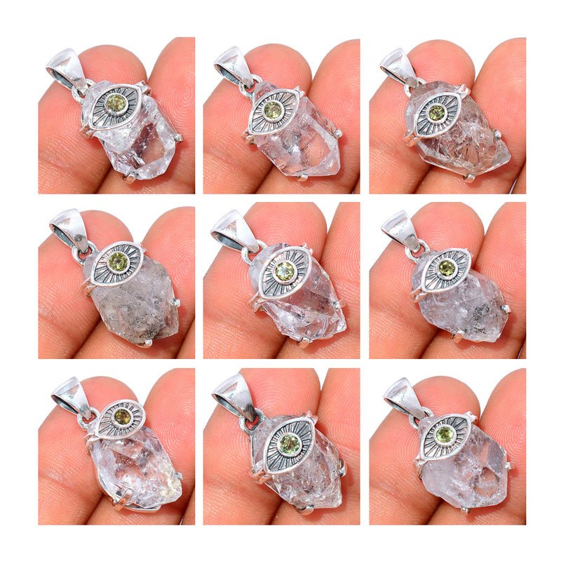 10 Pieces Mix Lot - Claw Setting - Evil Eye - Herkimer Diamond With Moldavite Faceted Pendants - GHKDP4