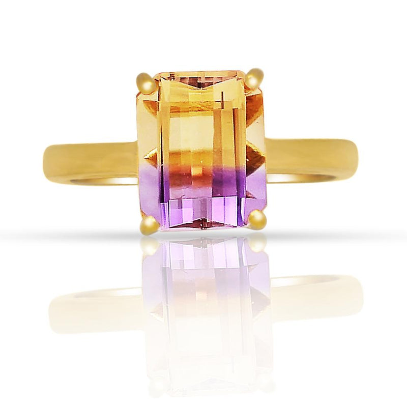 10*8 MM Octo - 14k Gold Plated Natural Ametrine - Faceted Jewelry Ring - A5