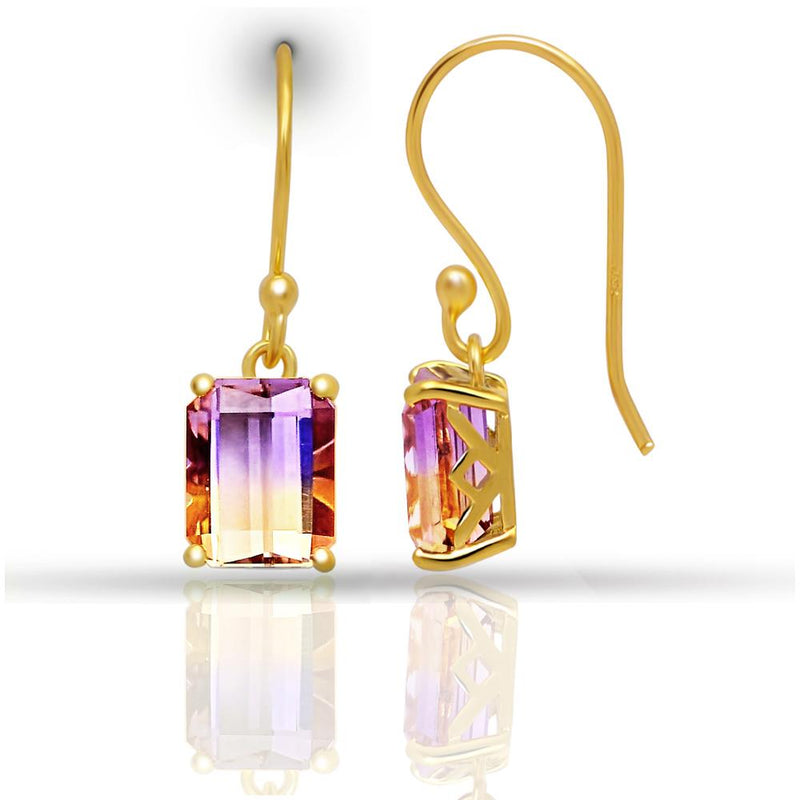 9*7 MM Octo - 14k Gold Plated Natural Ametrine Faceted Earrings - A6