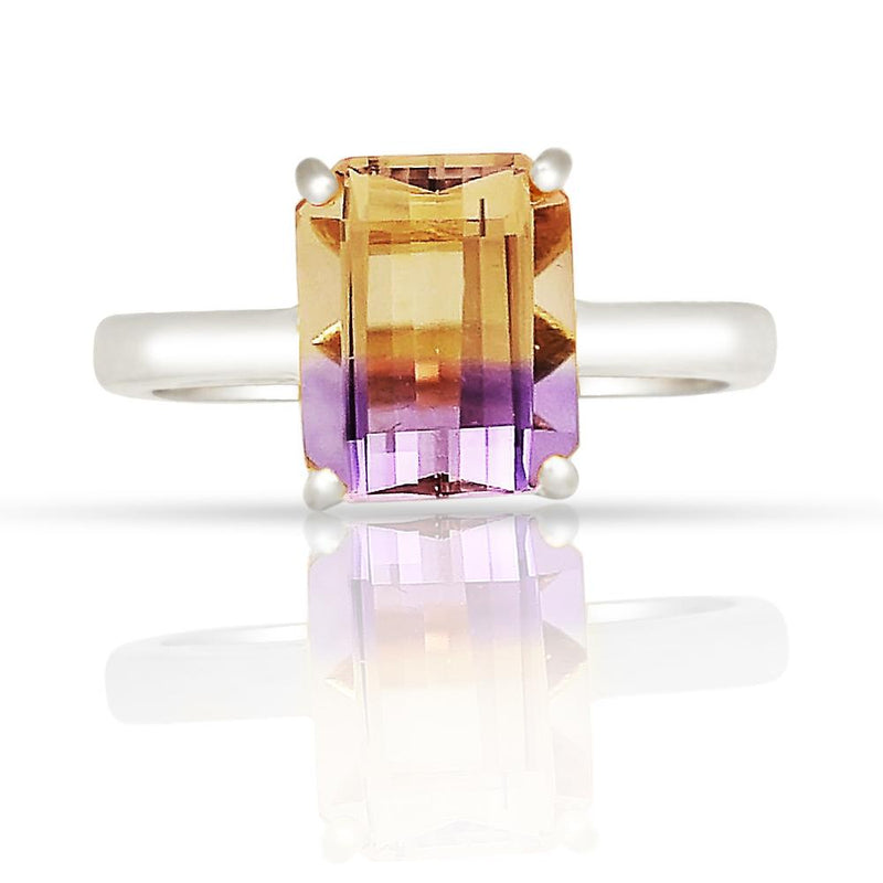 10*8 MM Octo - Rhodium Plated Natural Ametrine - Faceted Jewelry Ring - A2
