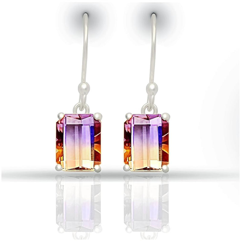 9*7 MM Octo - Rhodium Plated Natural Ametrine Faceted Earrings - A3
