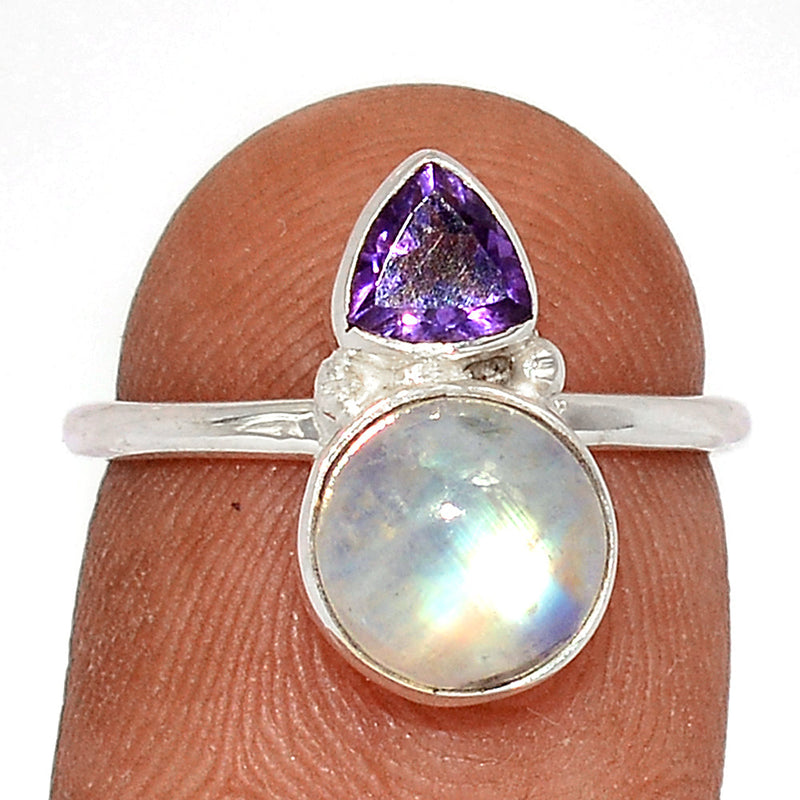 Rainbow Moonstone & Amethyst Faceted Ring - AMFR1565