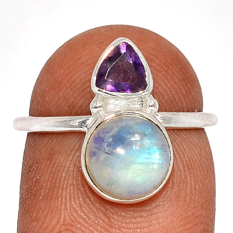 Rainbow Moonstone & Amethyst Faceted Ring - AMFR1584