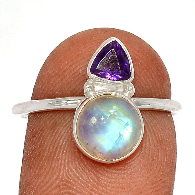 Rainbow Moonstone & Amethyst Faceted Ring - AMFR1585