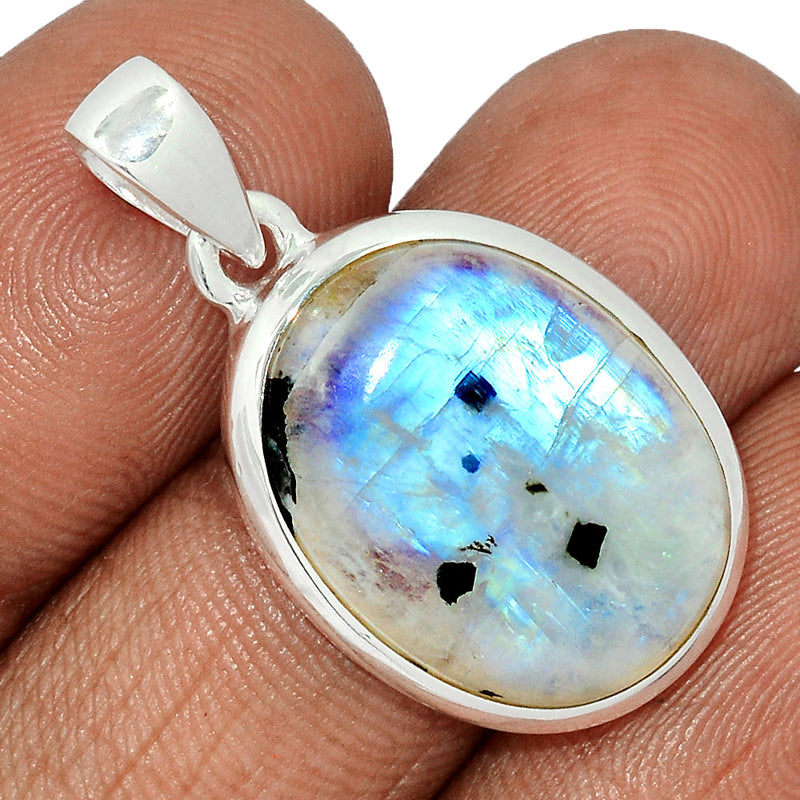 1.3" Rainbow Moonstone with Mica Cabochon Pendants - NMCP368