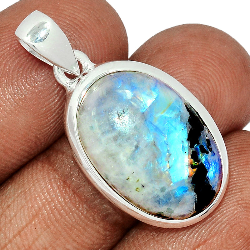 1.3" Rainbow Moonstone with Mica Cabochon Pendants - NMCP390