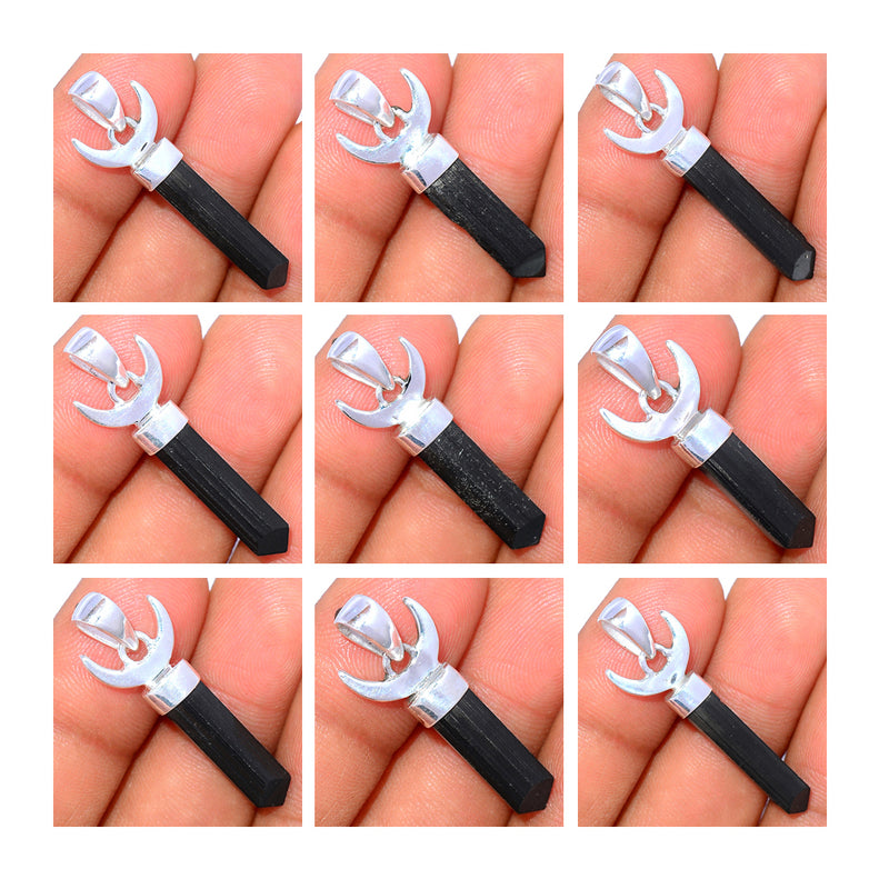 10 Pieces Mix Lot - Moon - Black Tourmaline Pendants - GBTMP4