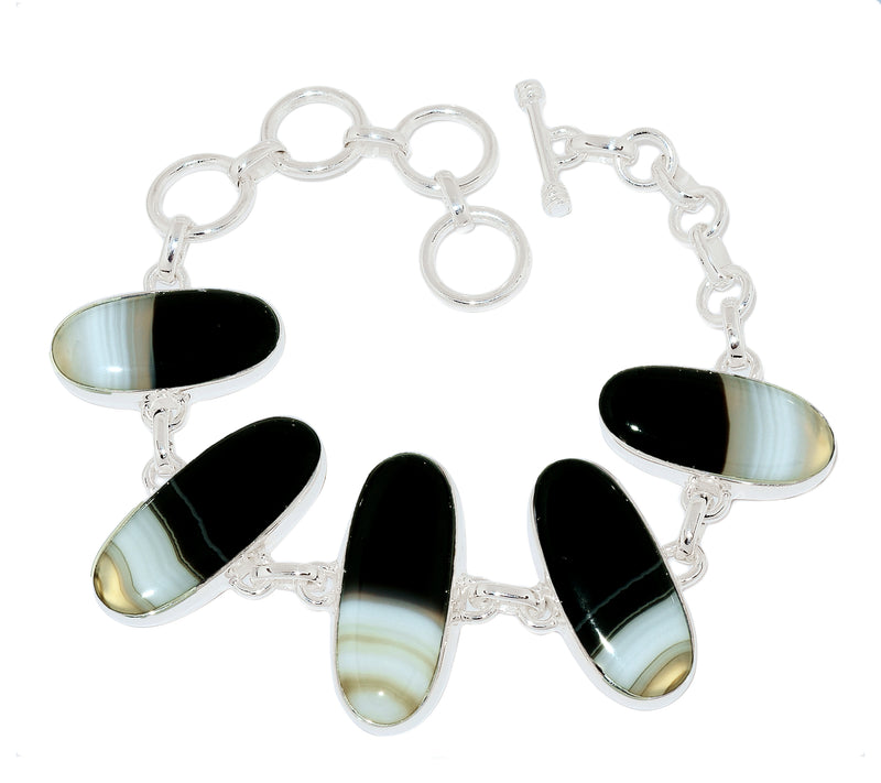8" Black Banded Agate Bracelets - BBAB70