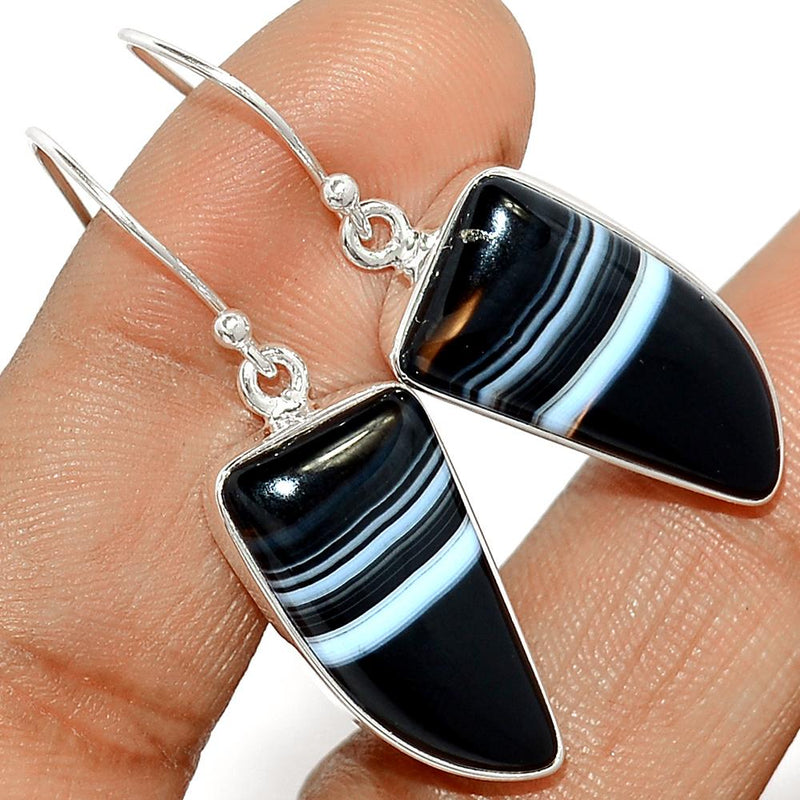 1.6" Black Banded Agate Earrings - BBAE372