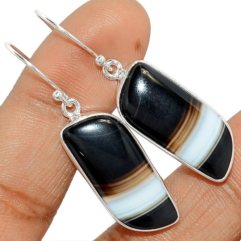 1.7" Black Banded Agate Earrings - BBAE381