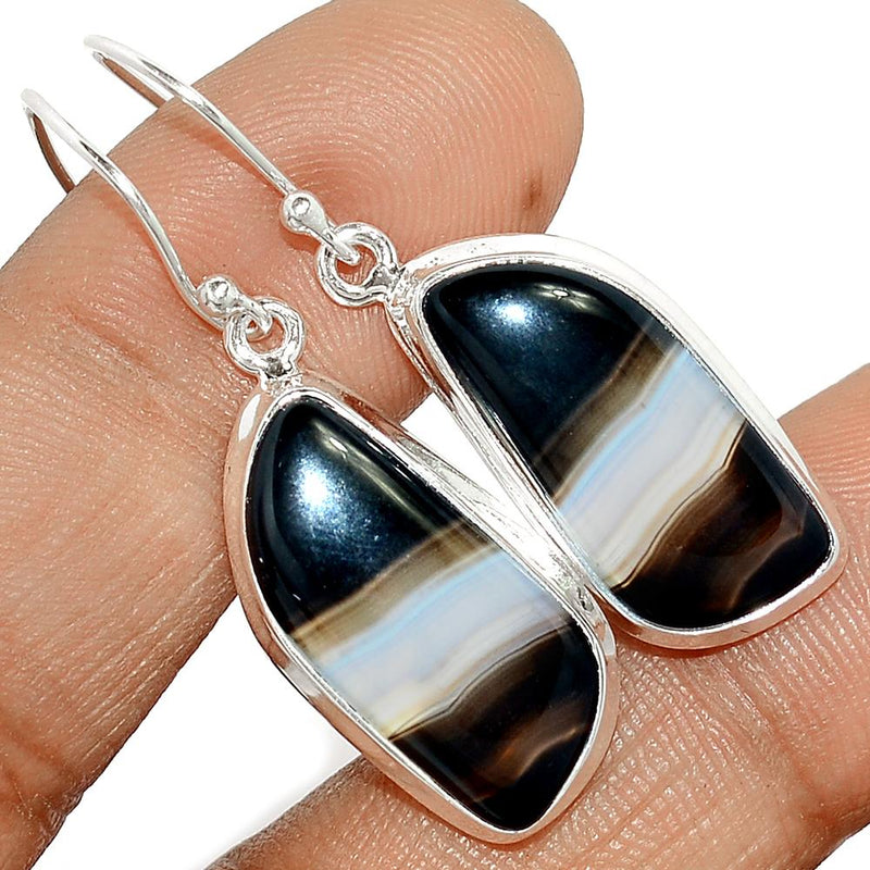 1.6" Black Banded Agate Earrings - BBAE384