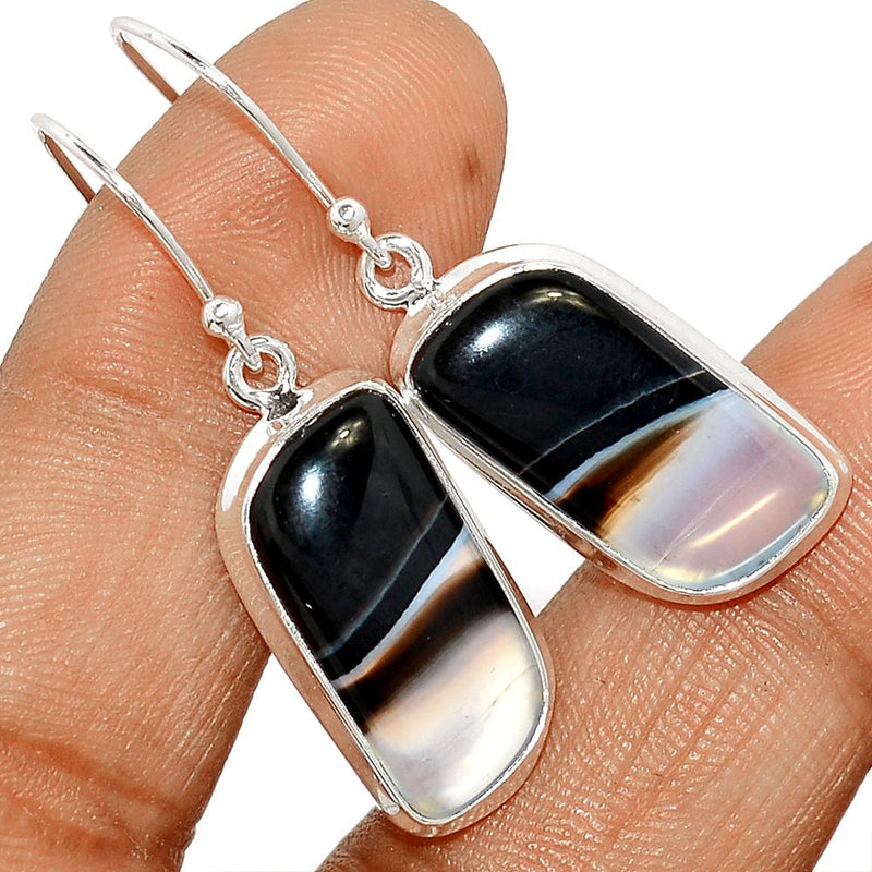 1.6" Black Banded Agate Earrings - BBAE395