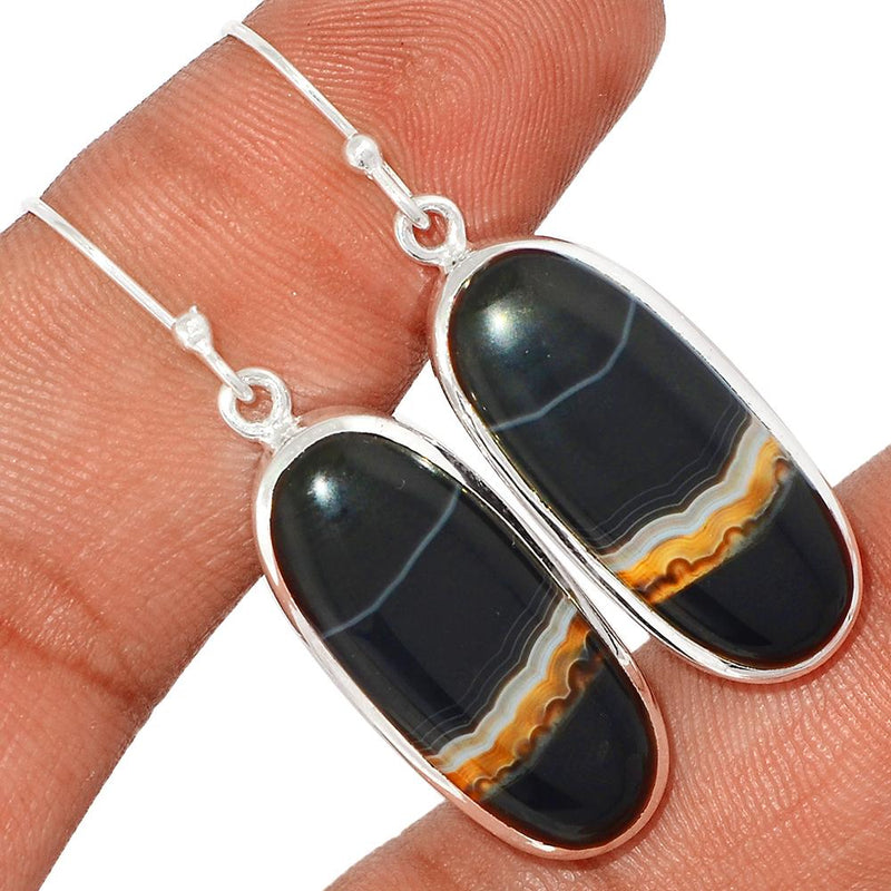 1.7" Black Banden Agate Earrings - BBAE401