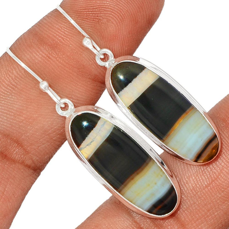 1.7" Black Banden Agate Earrings - BBAE407