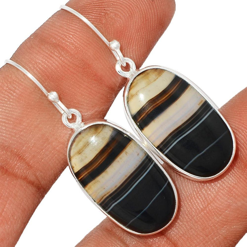 1.7" Black Banden Agate Earrings - BBAE412