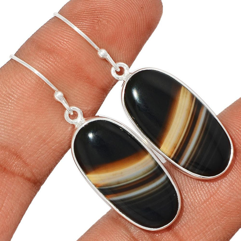 1.7" Black Banden Agate Earrings - BBAE413
