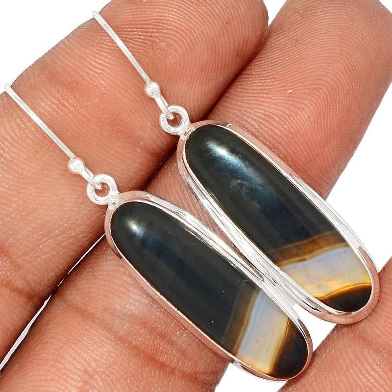 1.8" Black Banden Agate Earrings - BBAE414