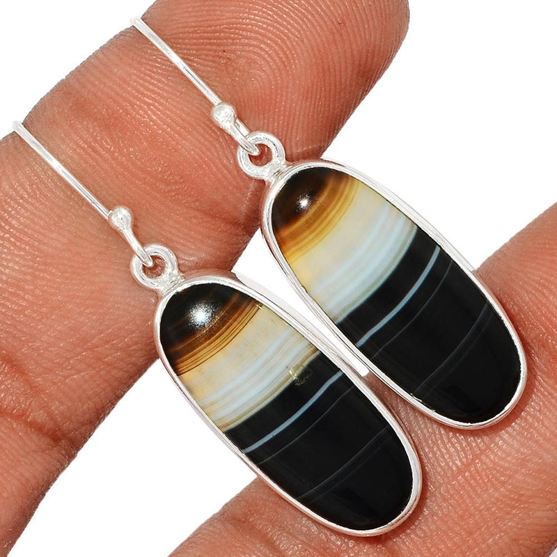 1.7" Black Banden Agate Earrings - BBAE416