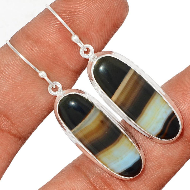 1.8" Black Banden Agate Earrings - BBAE419