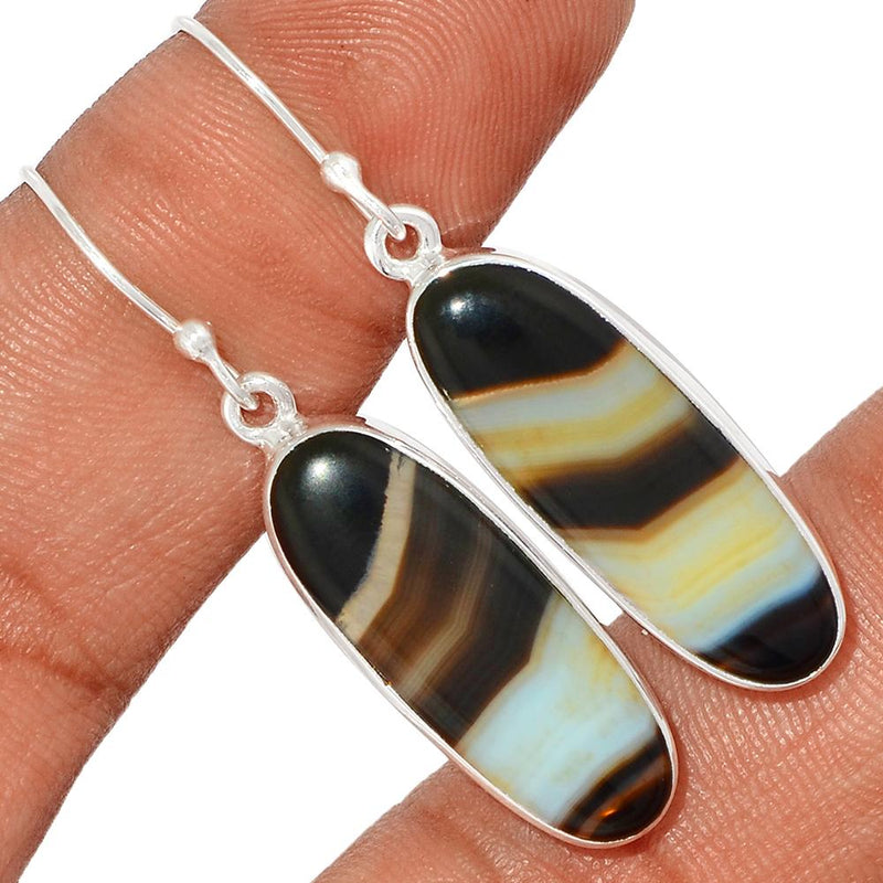 1.7" Black Banden Agate Earrings - BBAE424