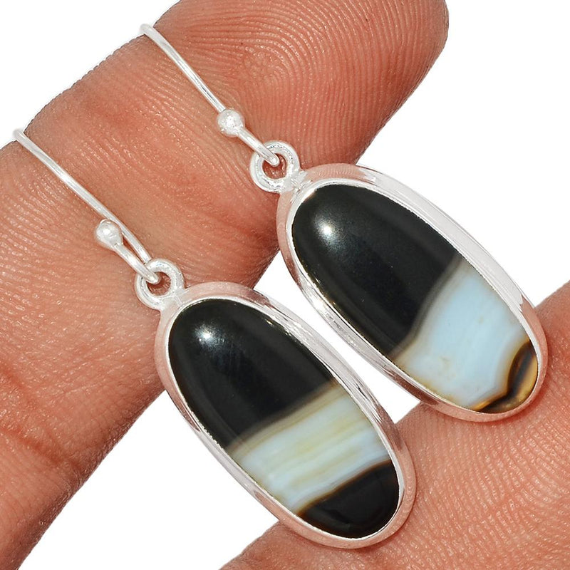 1.7" Black Banden Agate Earrings - BBAE431