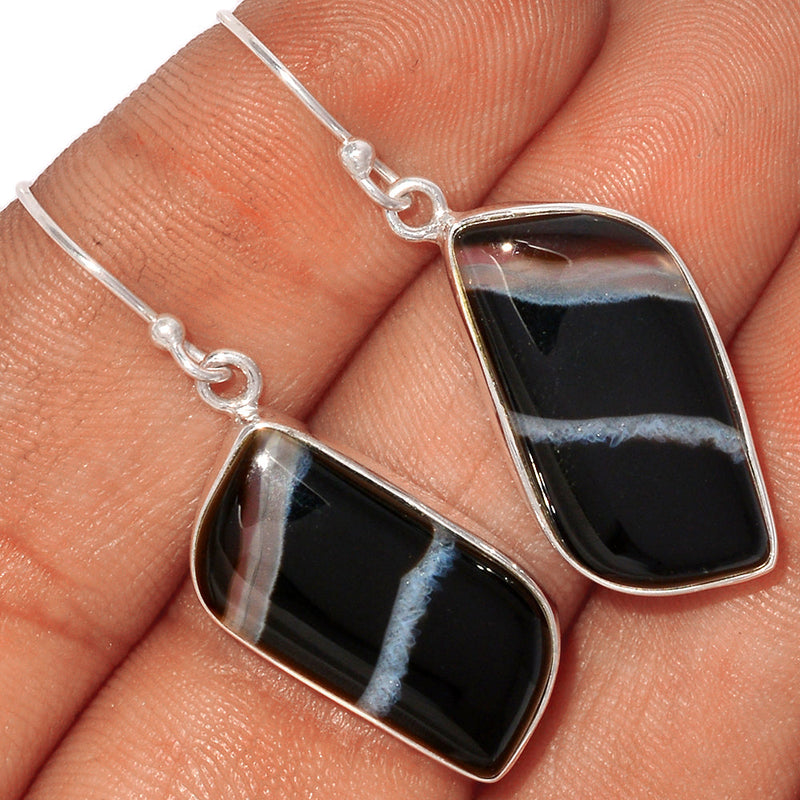 1.6" Black Banded Agate Earrings - BBAE561