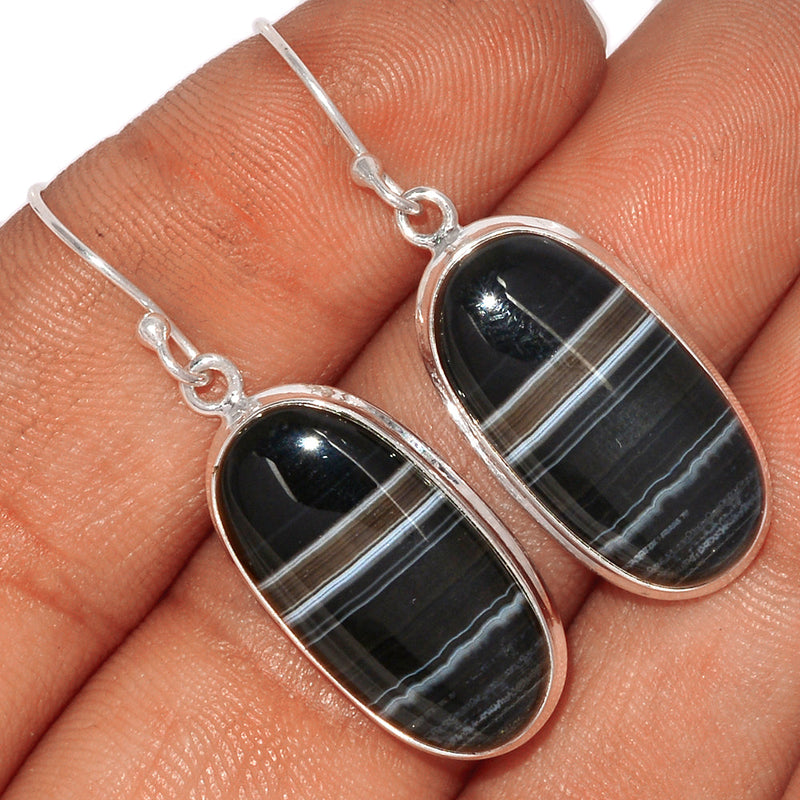 1.7" Black Banded Agate Earrings - BBAE562